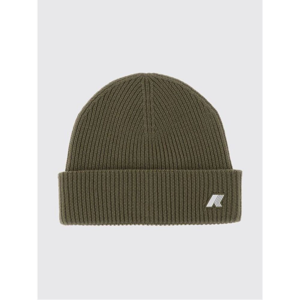K-Way Men K-Way Brice Ribbed Wool Beanie Hat With Turn-Up Cuff And Rubber Logo